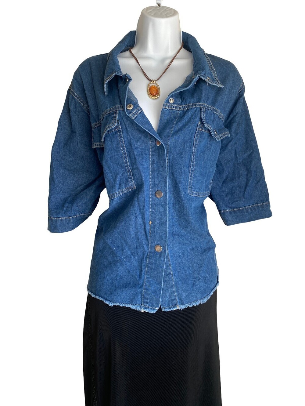 VTG American Vintage Plus 4X Denim Snap Button Up Blouse Relaxed Fit Casual